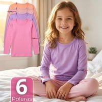 Utilisimo - Pack 6 Camisetas Polera Básica Bambú Cuello Redondo Primera Capa Manga Larga Colores Surtido Niña