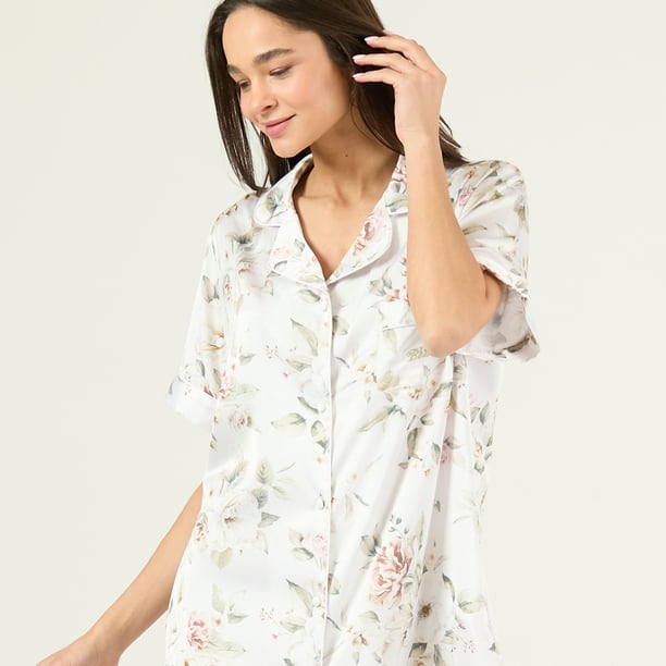 Camisola de Dormir Sport Manga Corta Blanco Flor