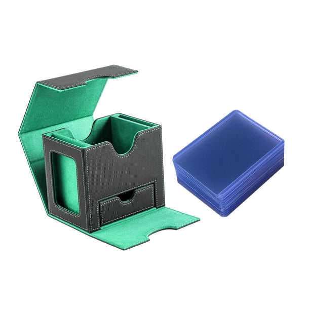 Caja para guardar 100 cartas coleccionables premium, caja para guardar barajas y soporte para cartas coleccionables TCG. verde