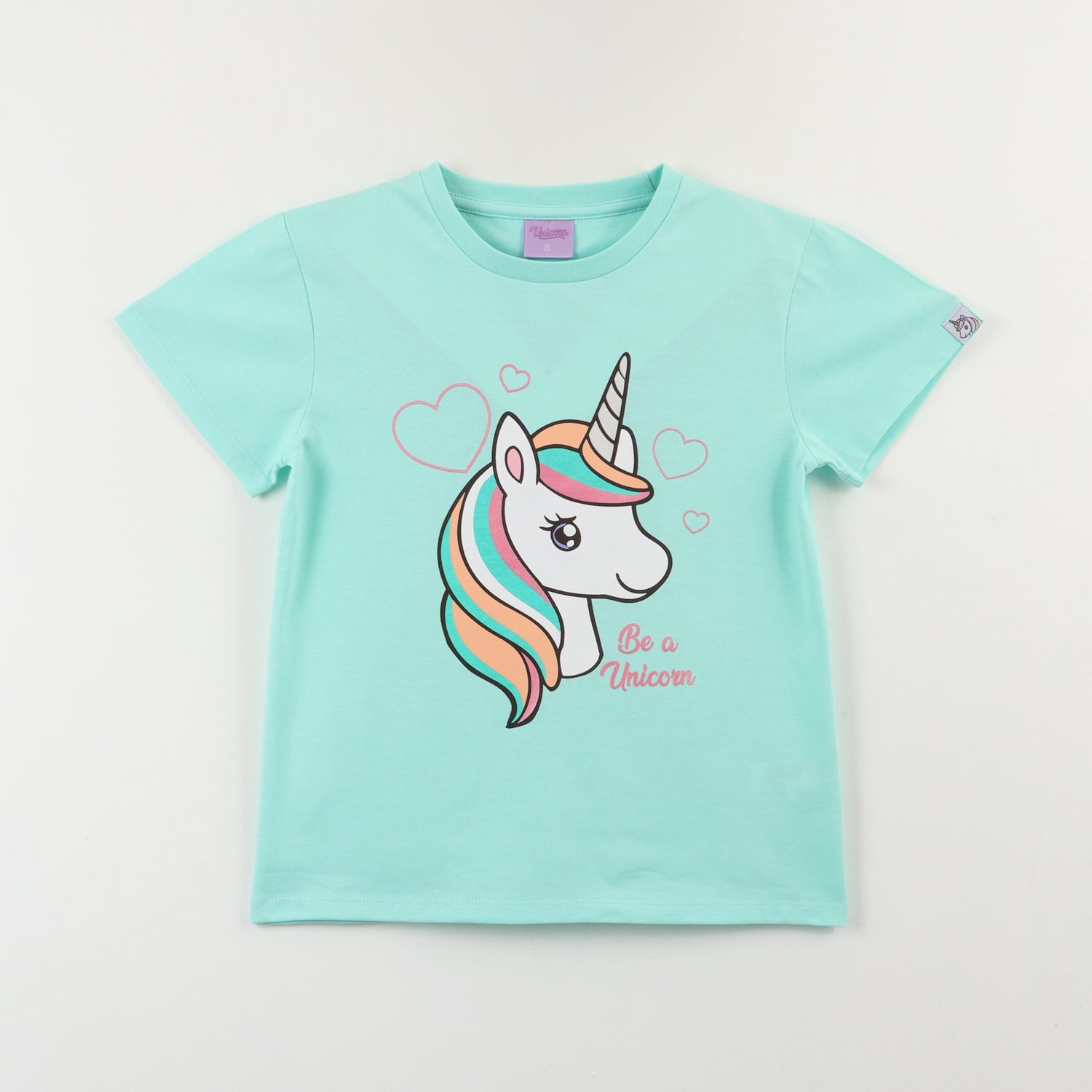 Polera Manga Corta Niña Celeste Be A Unicorn Unicornio