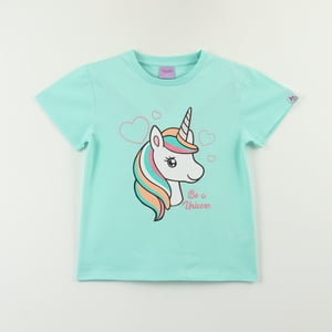 Polera Manga Corta Niña Celeste Be A Unicorn Unicornio