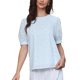 thumbnail image 1 of INSPIRE CHIC Tops de Verano para Mujeres con Mangas Cortas Abullonadas Cuello Redondo Camisas con Aberturas Sueltas Túnica XS Azul Claro, 1 of 6