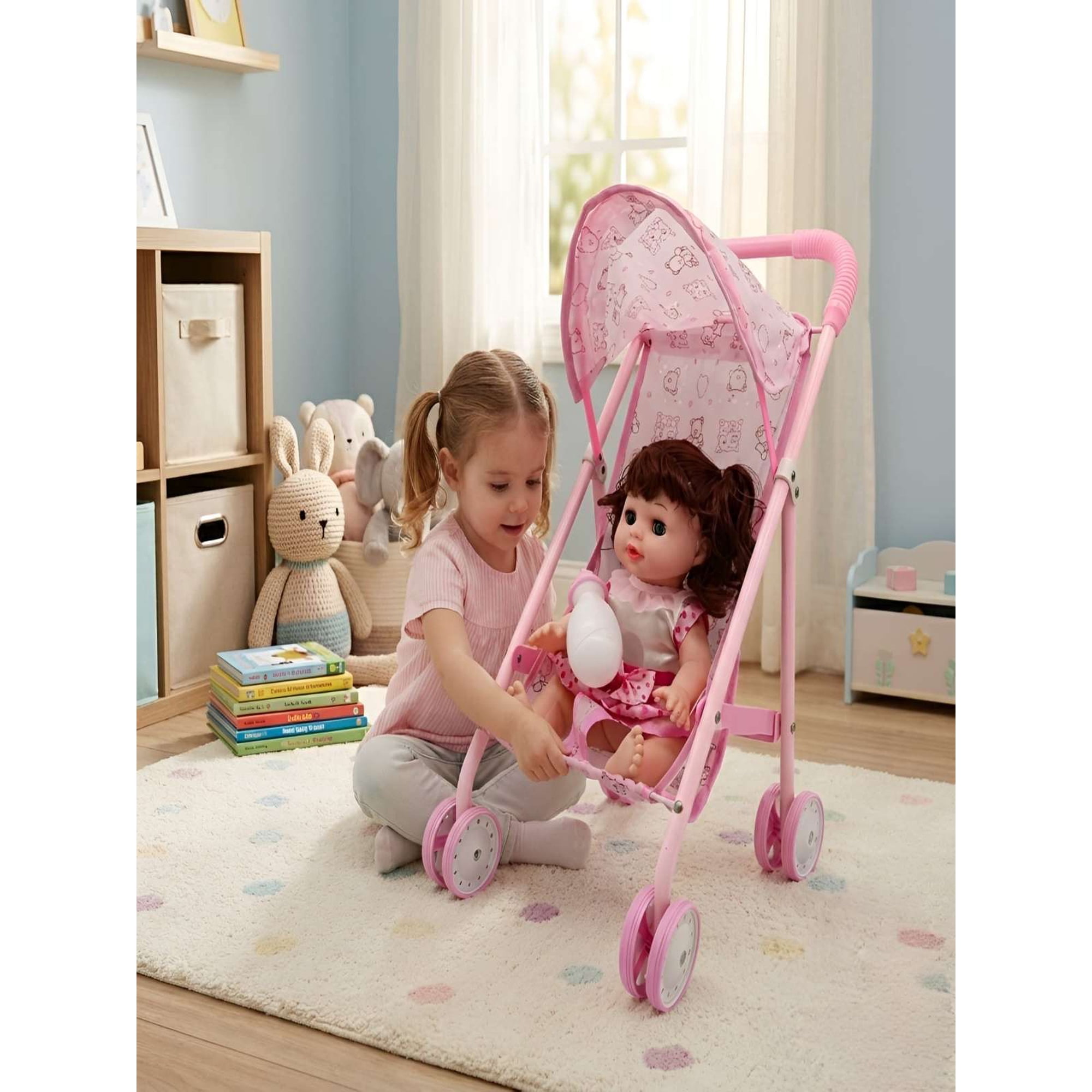 Todo Para El Hogar - Set Muñeca Interactiva Con Coche De Paseo Plegable