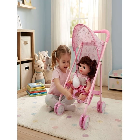Set Muñeca Interactiva con Coche de Paseo Plegable