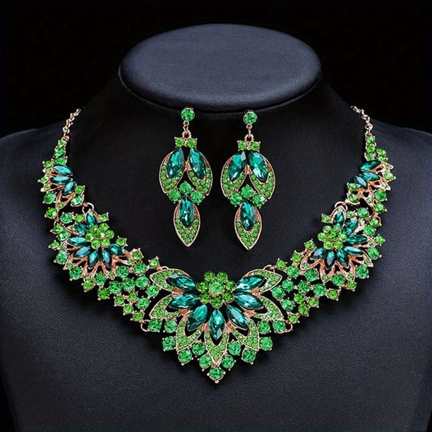 Elegant Vintage Bridal Necklace and Earrings Set with Exaggerated Crystals - Perfect for Weddings and Special Occasions