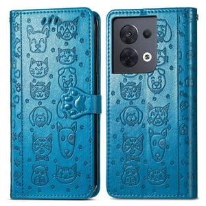 Funda Cartera Foxdock Para Oppo Reno 8 4G , Flip Pu Con Relieve De Gatos Y Perros, Tarjetero Y Soporte