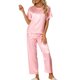 thumbnail image 1 of INSPIRE CHIC Conjunto de Pijama de Satén para Mujer Regreso a Clases Camisa de Dormir de Manga Corta Suave con Botones y Pantalones Largos con Bolsillo en el Pecho L Rosa, 1 of 6