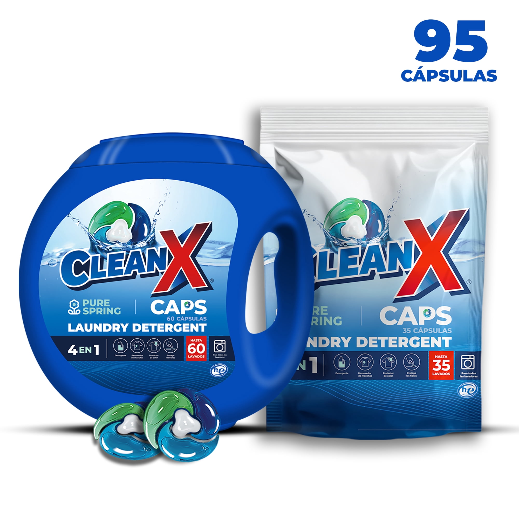 Detergente Para Ropa En Cápsulas Cleanx 4en1 Botella 95un