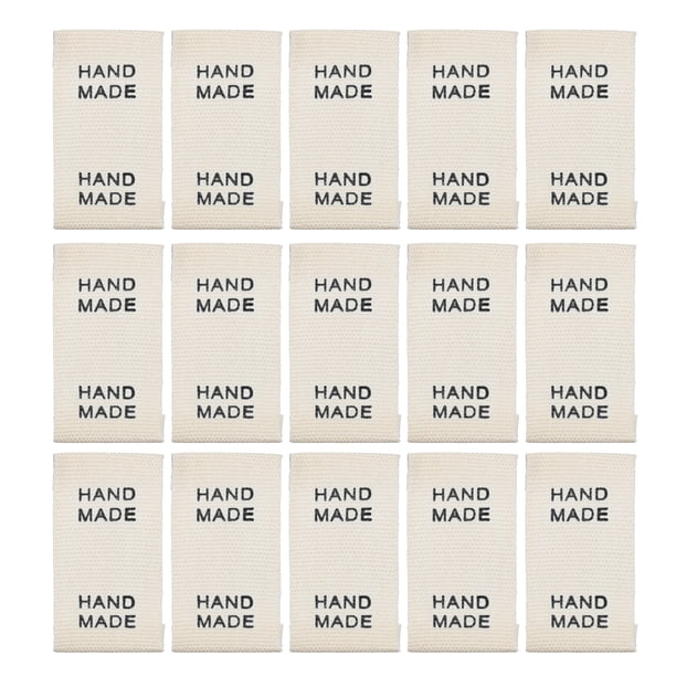 Uxcell 100 piezas de etiquetas de costura hechas a mano con amor, etiquetas bordadas para coser en prendas de vestir negras de 1.18" de largo