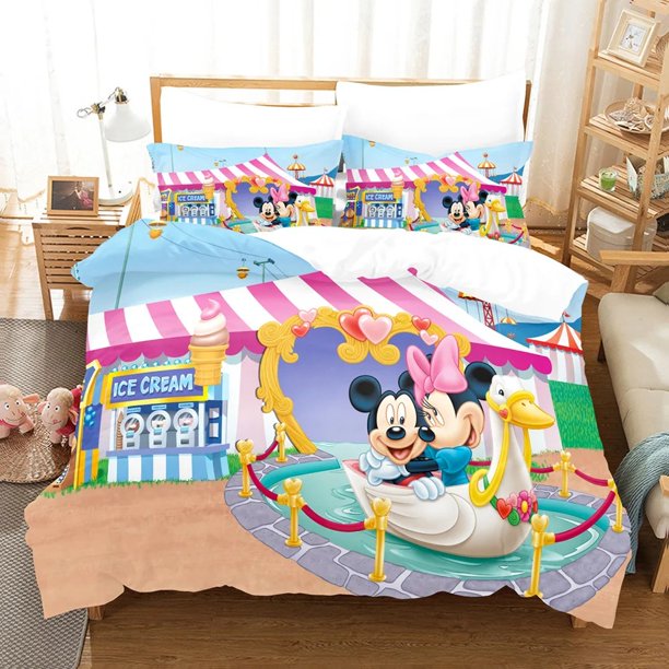 Mickey Minnie Mouse Duvet Pillow Case Boy Girl Bedding Cartoon Set Cute Home Bedroom Decor Kids Gifts, Queen Double Bed Bed Sheets