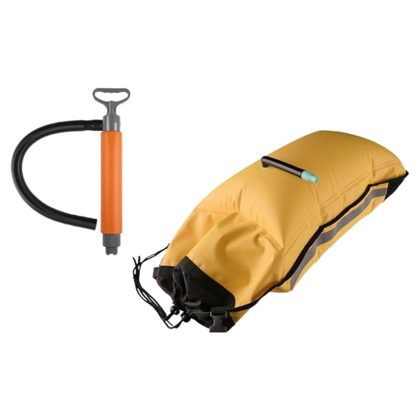 Bolsa flotante para remo, bomba de sentina para Kayak funcional con tira reflectante, bomba manual de sentina para remeros para embarcaciones pequeñas Naranja