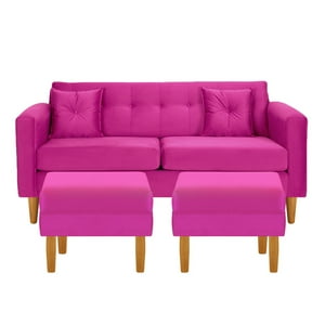 Bodevir - Sofa New Retro 3C + 2 Pouf Felpa 04 Fucsia