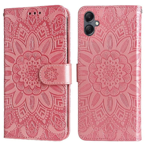 Funda tipo cartera FOXDOCK para Samsung Galaxy A05 , diseño girasol en relieve, cuero PU, cierre magnético, soporte y tarjetero