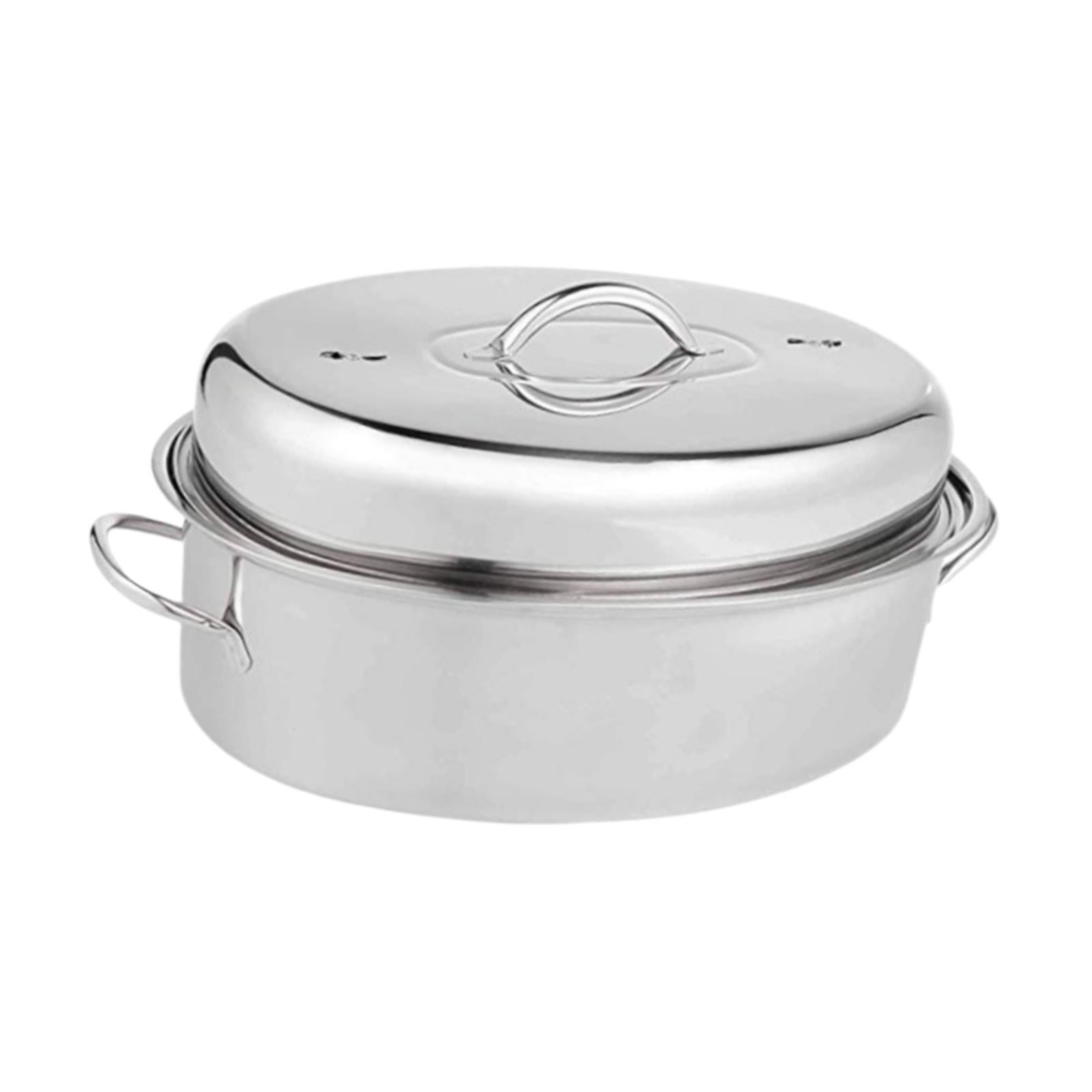 Magideal - Olla Para Asar Pescado De 16 Pulgadas Con Tapa, Portátil, Cómoda Asa, Bandeja Para Hornear Multiusos, Utensilios De Cocina Ovalados, Mariscos, Huevos, B
