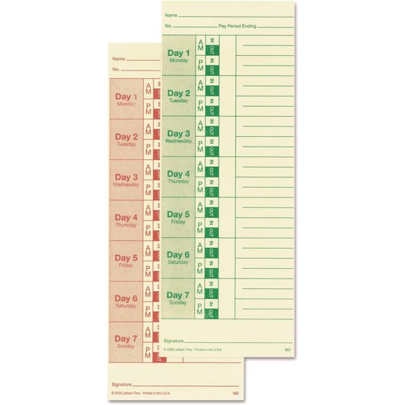 Tarjetas de tiempo Lathem M2, 100 unidades, para 2121