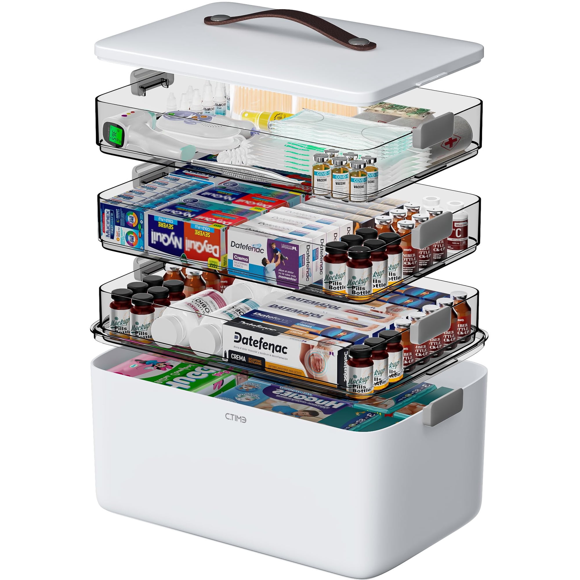Organizador De Medicamentos Ctime De 4 Niveles Xl Con Asa De Cuero 2026