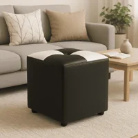 Muebles Hvm - Puff Hvm Boton Negro Con Blanco
