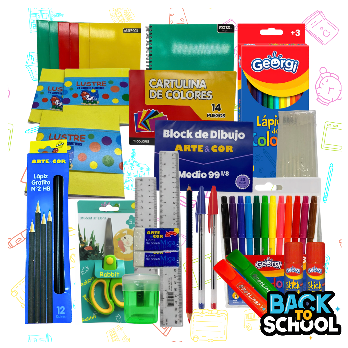 Genérico - Pack 75 Útiles Escolares Lista Escolar Combo Básico Escuela