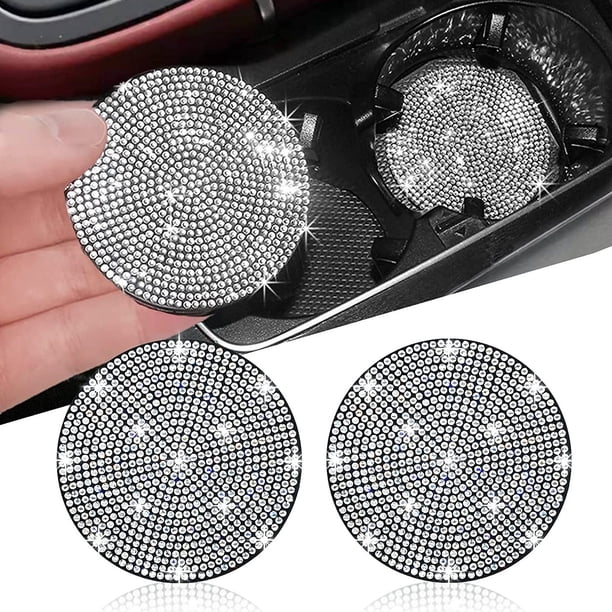 ZukMi 2pcs Bling Car Cup Holder Coaster, 2.75 Inch Anti-Slip Shockproof Universal Fashion Vehicle Car Coasters Insert Bling Crystal Rhinestone Auto
