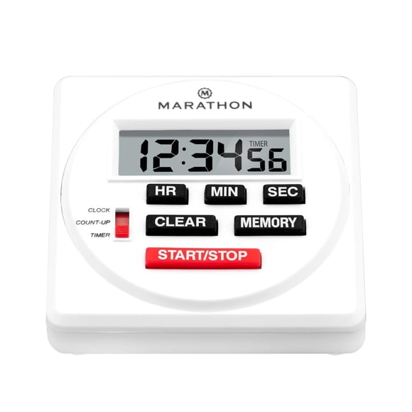 Cronómetro digital Marathon de 24 horas blanco con función de reloj