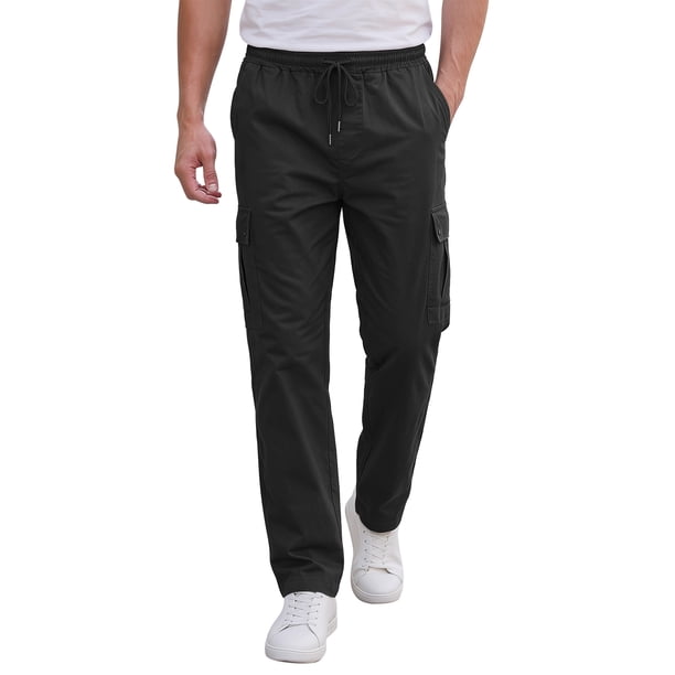 INSPIRE CHIC Pantalones Cargo para Hombre con Cintura Elástica con Cordón Pantalones Deportivos 30 Negro
