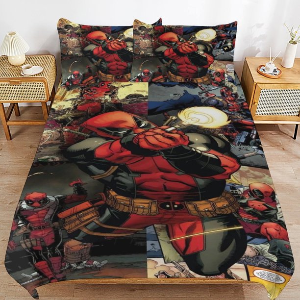 Deadpool Bedding Sets Ultra Soft Skin-Friendly Duvet Cover 3 Piece, Cute Comforter Cover Bed Set for Boys Girls Kids