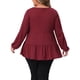 thumbnail image 3 of Agnes Orinda Conjuntos de Halloween Blusa Babydoll de Talla Grande para Mujer Top de Punto Waffle con Volantes en el Dobladillo de Manga Larga con Cuello en V Casual Peplum 4X Burdeos, 3 of 6