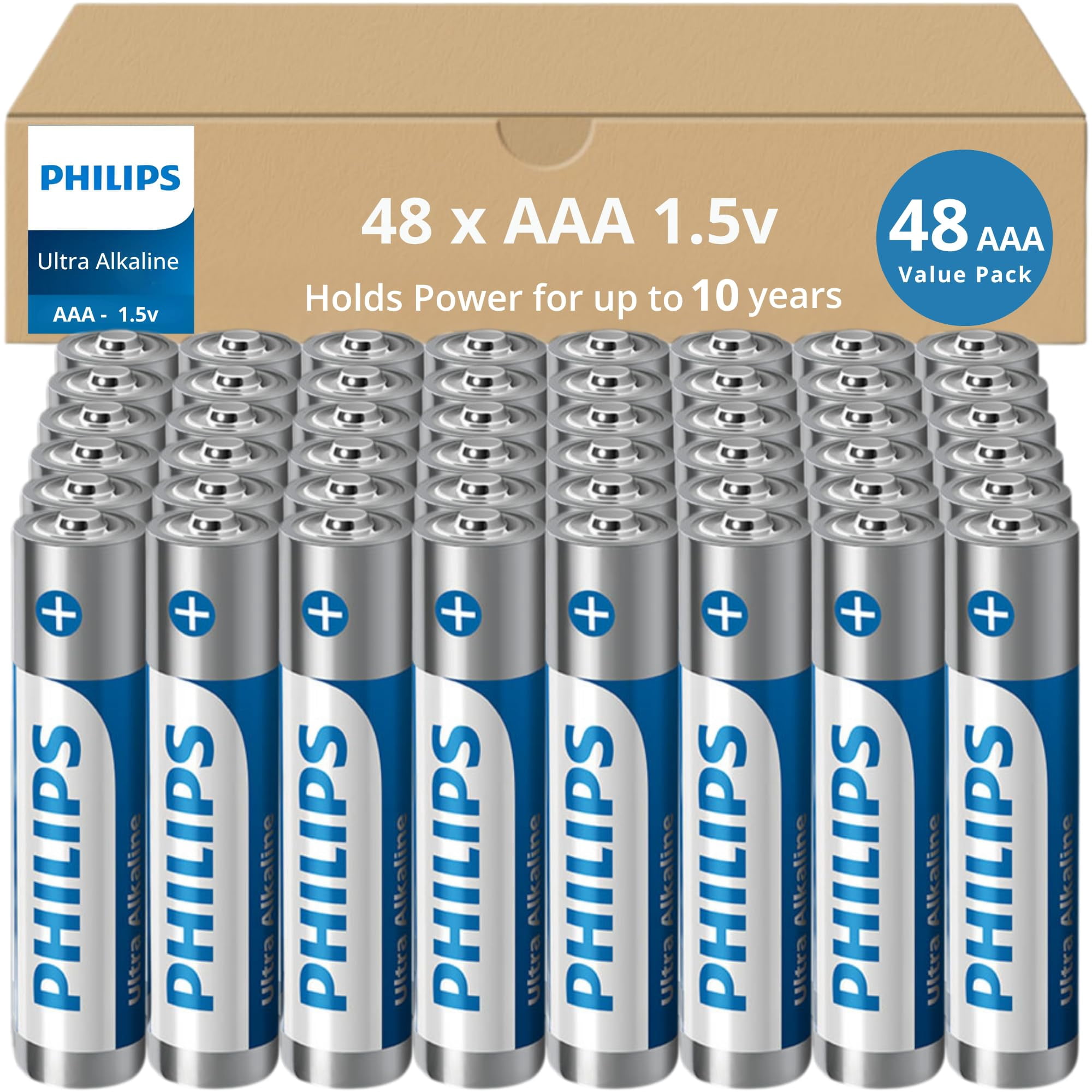 Batería Aaa Philips, Paquete De 48 Unidades, 1,5 V, Ultra Alcalina, Larga Duración