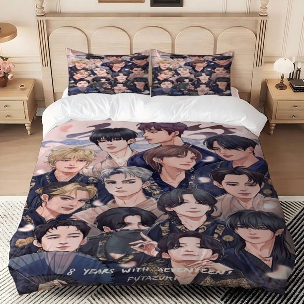 3pcs SEVENTEEN 8th Anniversary Illustration Printed Three-Piece Set Duvet Cover + 2 Pillowcases