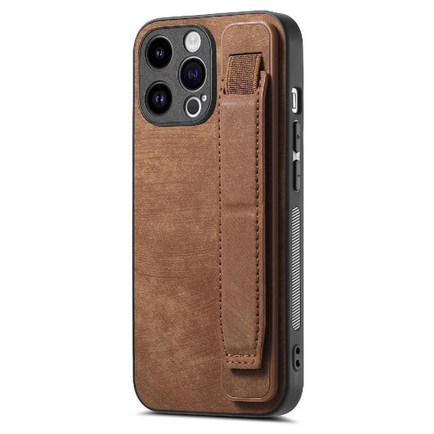 Funda Protectora con Correa para iPhone 14 Pro Max Resistente a Golpes Marrón