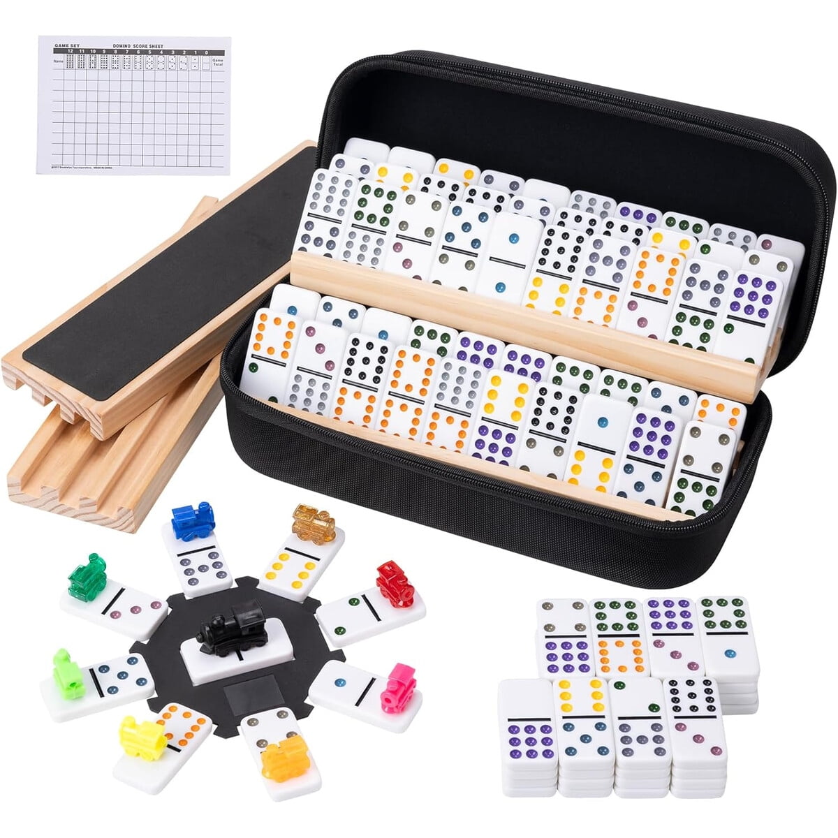 Domina Mexican Train Doble 12 Con 4 Bandejas De Madera