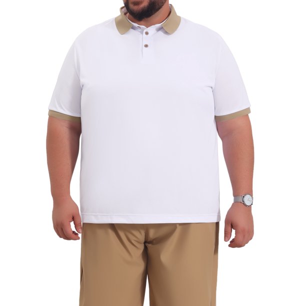 INSPIRE CHIC Conjunto de Hombre Grande y Alto Polo Casual Transpirable de Manga Corta con Cuello en Contraste XL Blanco
