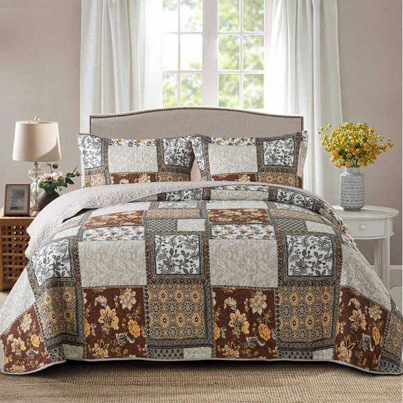 Juego de colcha y cubrecama NEWLAKE King de algodón con diseño floral paisley