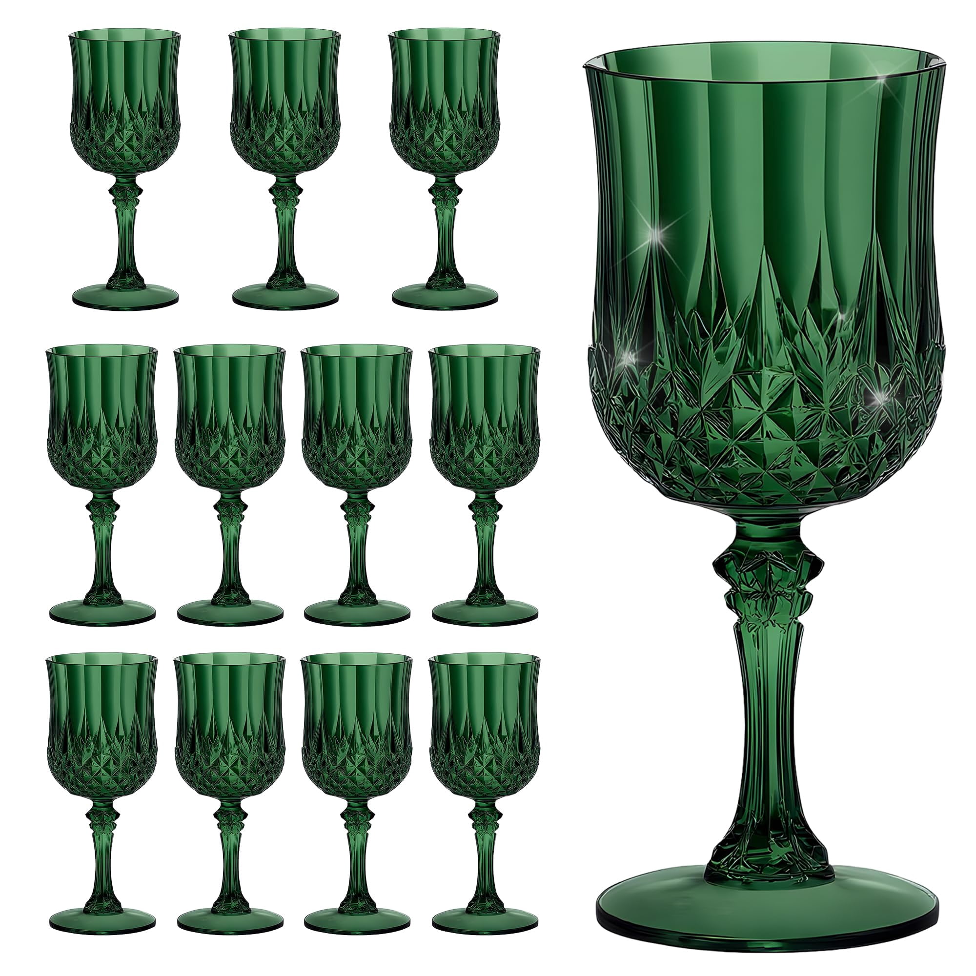 Httbeizi Juego De 12 Copas De Vino Plásticas Verde Oscuro De 210 Ml