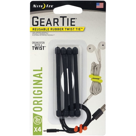 Pack 4 Amarras de goma multiuso GearTie 7 cm negro Nite Ize