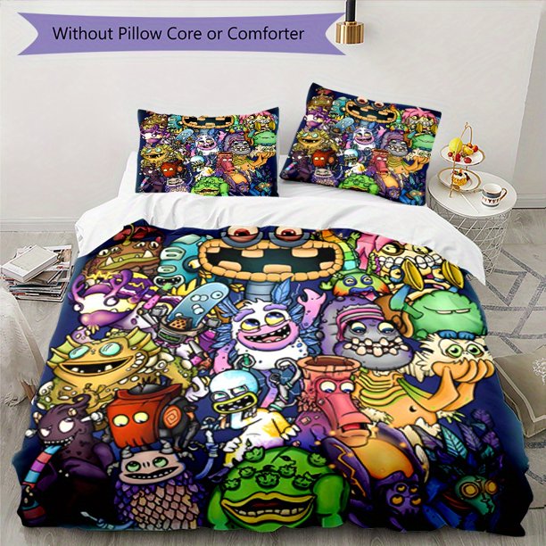 3pcs Bedding Set Inspired by My Singing Monsters - Comes with 1 Duvet Cover And 2 Pillowcases, Made of Breathable Polyester, Machine Washable - Ideal for Year-Round Use S856