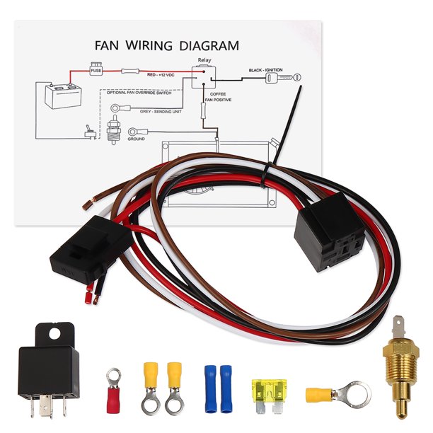 Kit de relé de ventilador eléctrico Unique Bargains con sonda de rosca 185'F encendido-175'F apagado Kit de cableado de ventilador de enfriamiento eléctrico de radiador de 40A