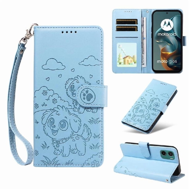 Funda Billetera FOXDOCK Compatible con Motorola Moto E15, Diseño Perrito Tierno, Ranuras para Tarjetas y Soporte Plegable