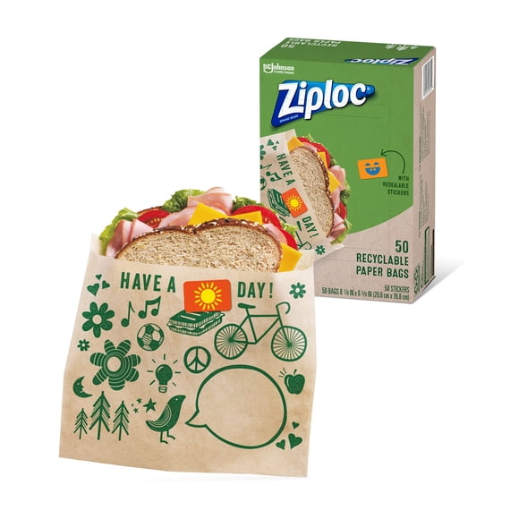 Bolsas para Sándwich Ziploc de Papel Reciclable y Sellables 50 unidades