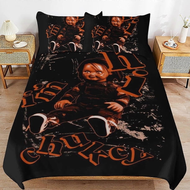 Juego de ropa de cama de la novia de Chucky, funda nórdica, ropa de cama de dibujos animados cómoda y ligera, 3 piezas.