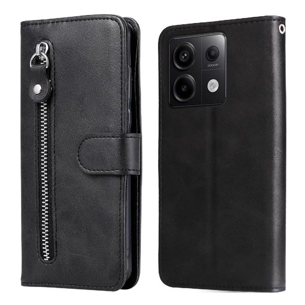 Funda con Cremallera para Xiaomi Redmi Note 13 Pro 5G, Carcasa Cartera de Cuero PU con Soporte y Tarjetero
