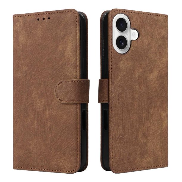 Funda Billetera para iPhone 16 Plus con Soporte - Cartera de Cuero con Ranuras Marrón