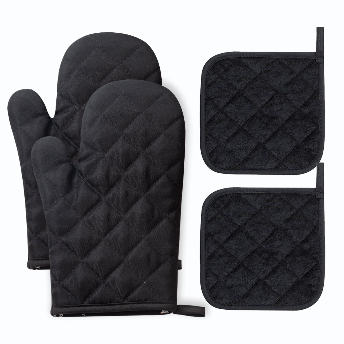 Xusx111 - Mites De Horno Y Soportes De Maceta 4 Piezas Set, Alto Resistente Al Calor 500 Grados Extra Grueso Guante De Horno De Algodón De Cocina Larga Para Cocinar (, Negro)