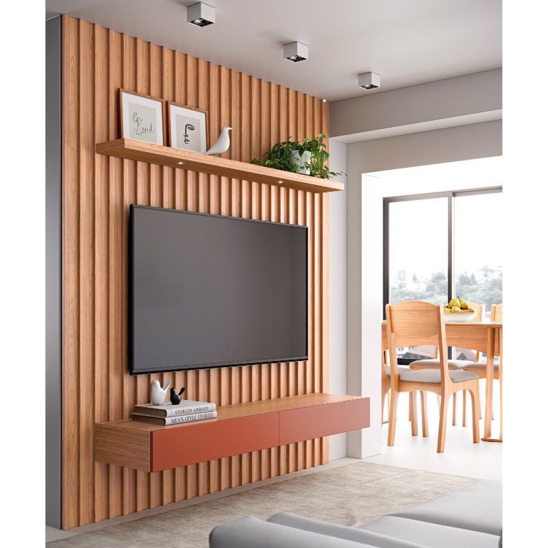 Decocasa - Rack Tb186L Con Panel Para 65 Pulgadas Terracota