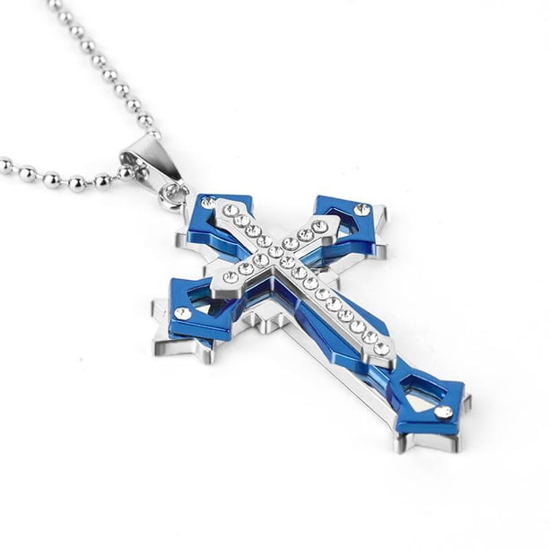 Handsome Men's Zircon Cross Pendant Necklace - Exquisite Three Layer Titanium Steel Jewelry for Classic Style and Holiday Gift