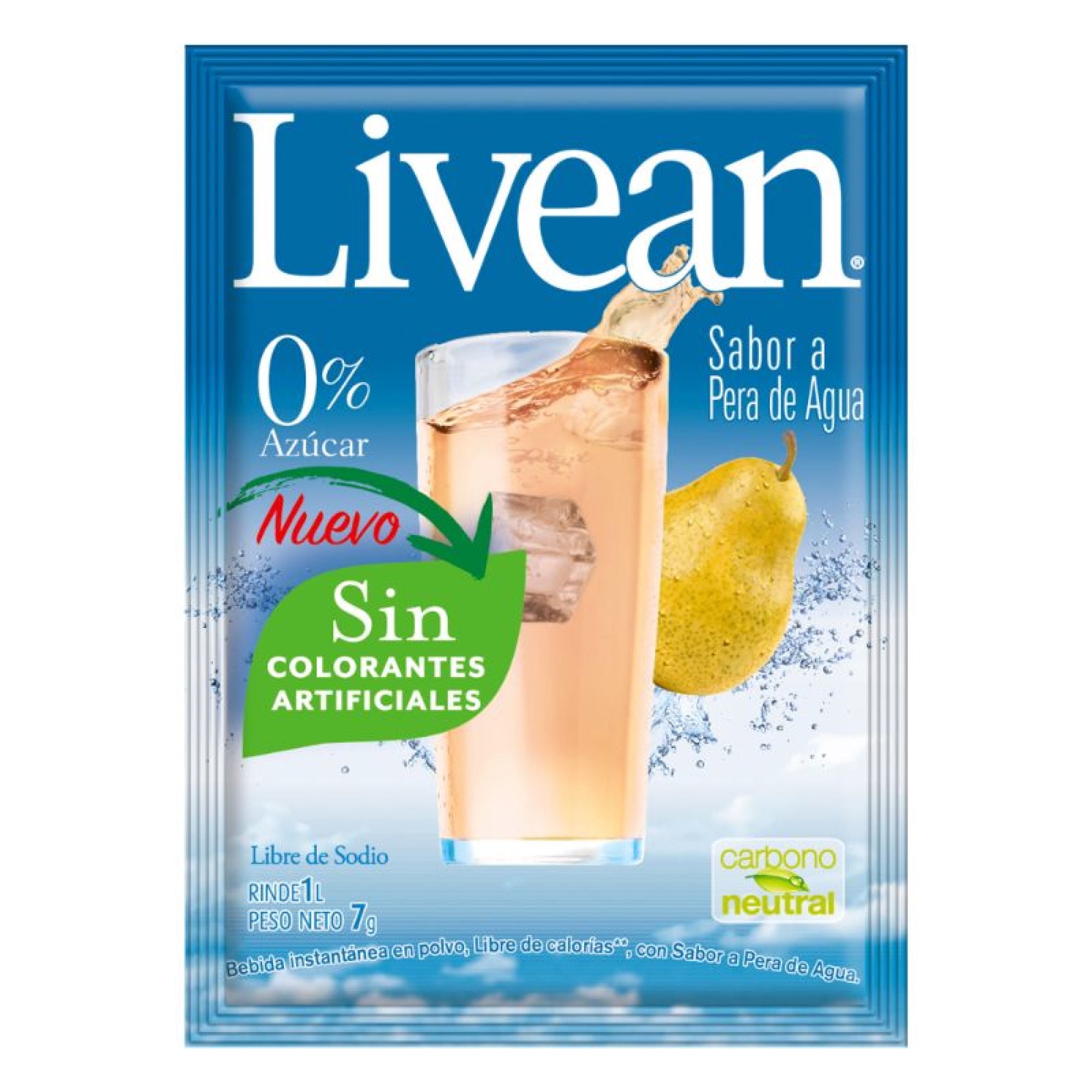 Jugo En Polvo Libre De Azúcar Pera De Agua 7g Sobre 1 Un Livean
