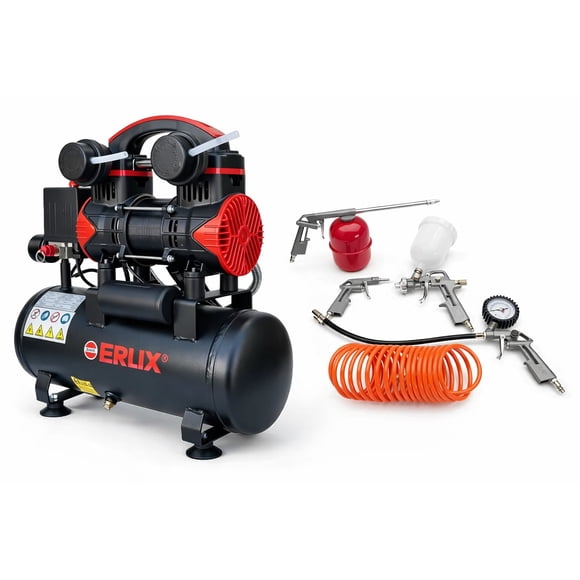 Compresor De Aire Silencioso 9l 600w/oil Free+kit Accesorios Negro 50hz Monofásica