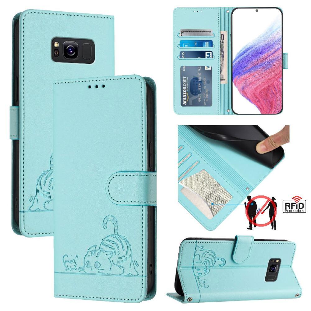 Funda Tipo Cartera Foxdock Para Samsung Galaxy S8 Con Soporte, Ranuras, Rfid, Diseño De Gato