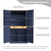 M&Ms - [Assembly Video Provided]Topmax 40.2X20X71.3Inch High Freestanding Kitchen Pantry Large Cupboard Storage Cabinet With 2 Drawers, 2 Adjustable Shelves, 8 Door Shelves For Kitchen, Dining Room,Blue