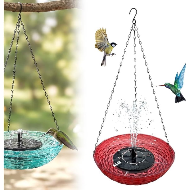 Baño pájaros solar colgante 2026 exterior comedero fauna bomba cuenco